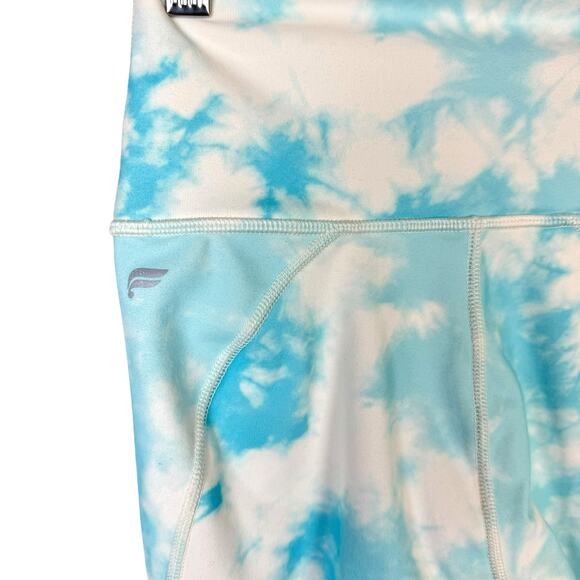 Fabletics Define PowerHold Sky Blue Tie Dye High Waist Capri Workout Leggings - Picture 6 of 8